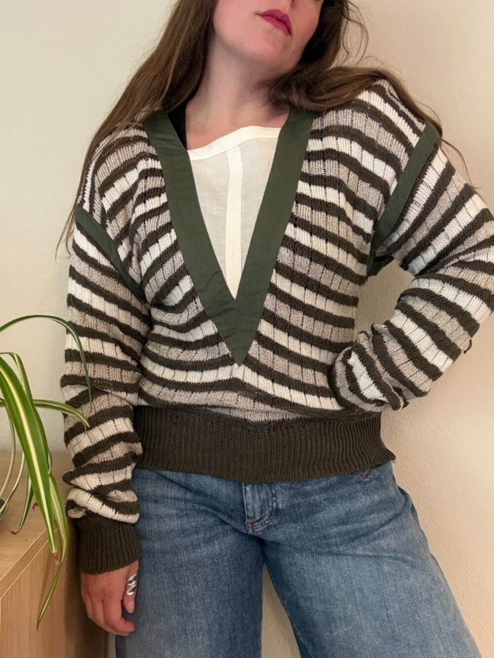Vintage Escada Knit Striped Flax Blend Sweater M/L